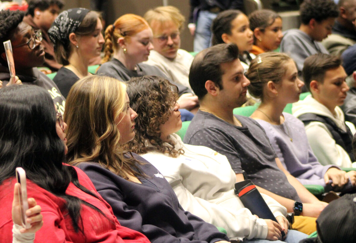 University of North Texas students listen to speakers during an event sponsored by Turning Point USA on Nov. 10, 2025. (Michael Clements/The Epoch Times)