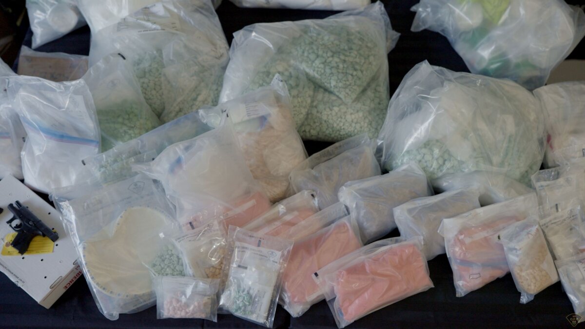 Ontario Provincial Police (OPP) display some of the illicit drugs seized after the year-long Project Rotherham operation in Windsor, Ont. (Ontario Provincial Police)