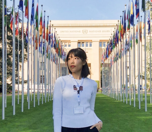 Cynthia attended the 2019 Geneva Peace Summit at the United Nations headquarters in Geneva, Switzerland. (Courtesy of Cynthia Sun)