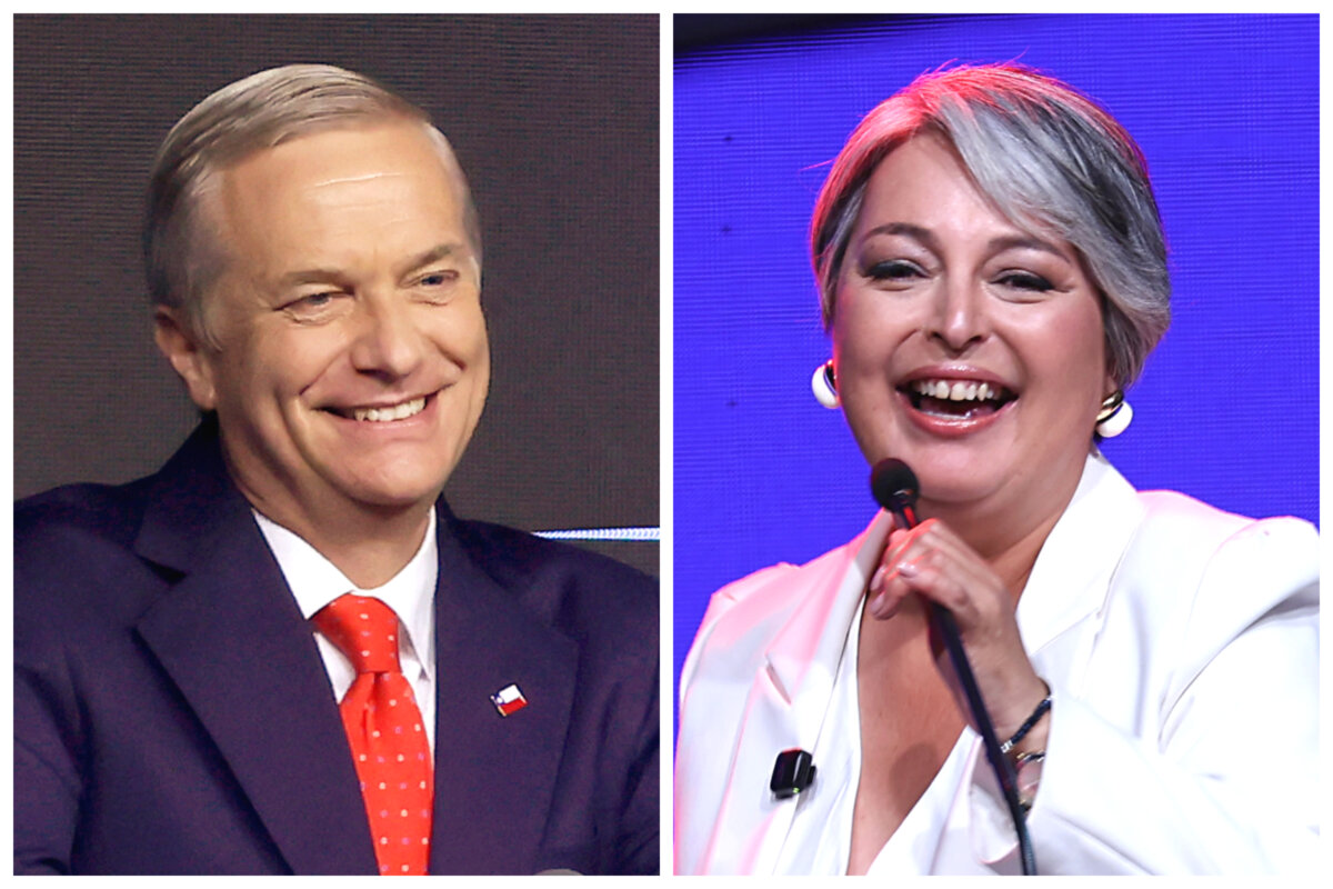 (Left) Chile's presidential candidate Jose Antonio Kast, of the Partido Republicano party, delivers a speech after the first exit poll results of the general election in Santiago on Nov. 16, 2025. (Right) Jeannette Jara, presidential candidate for the Communist Party of Chile, delivers a speech after the results of the first round of presidential elections in Chile in Santiago, Chile, on Nov. 16, 2025. (Raul Bravo/AFP via Getty Images; Marcelo Hernandez/Getty Images)