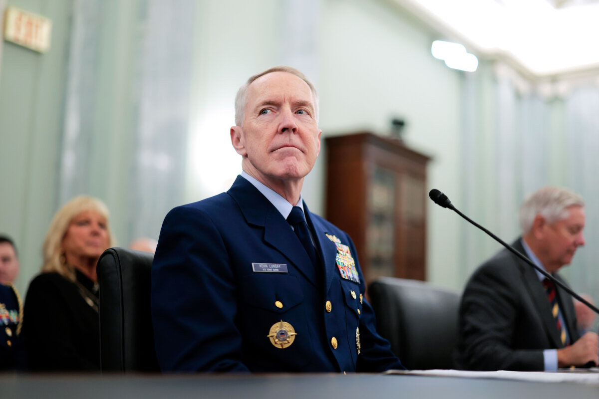 Adm. Kevin Lunday during his confirmation hearing to be commandant of the U.S. Coast Guard, in Washington on Nov. 19, 2025. (Heather Diehl/Getty Images)