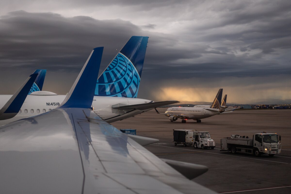 Airplanes at the Denver International Airport on Sept. 13, 2025. (Madalina Kilroy/The Epoch Times)