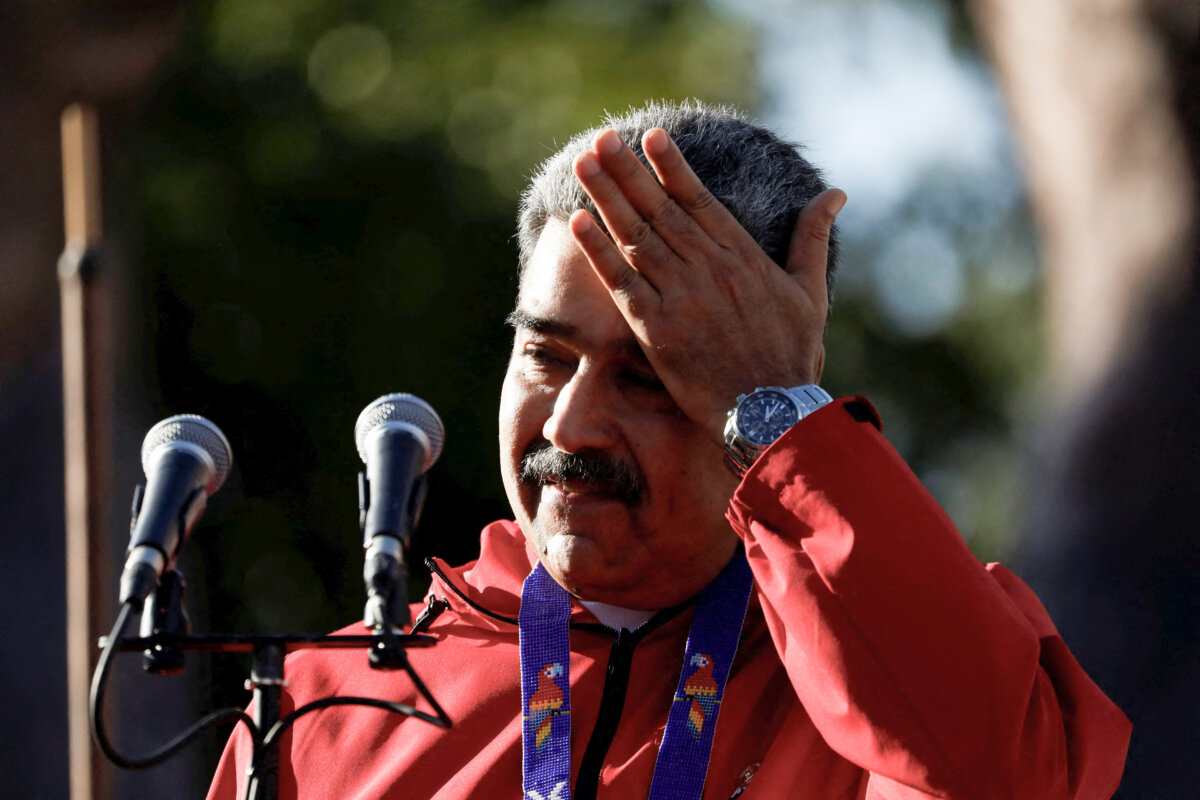 Venezuelan President Nicolás Maduro participates in a demonstration to mark Indigenous Resistance Day, in Caracas, Venezuela, on Oct. 12, 2025. (Leonardo Fernandez Viloria/Reuters)