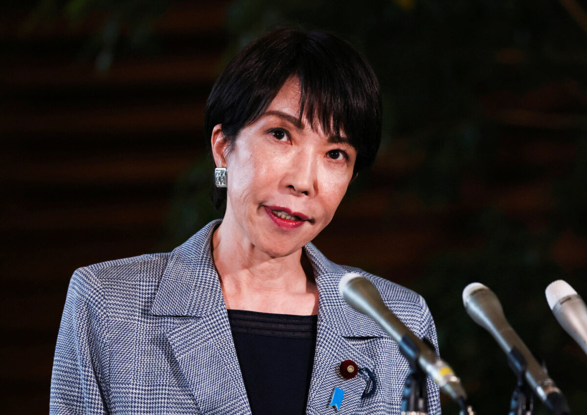 Japanese Prime Minister Sanae Takaichi speaks to the media after a telephone call with U.S. President Donald Trump, at her official residence in Tokyo on Nov. 25, 2025. (Issei Kato/Reuters)