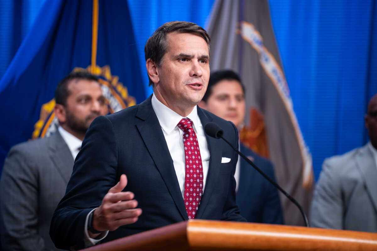 Deputy Attorney General Todd Blanche speaks during a news conference at the U.S. Department of Justice in Washington on Nov. 19, 2025. (Madalina Kilroy/The Epoch Times)