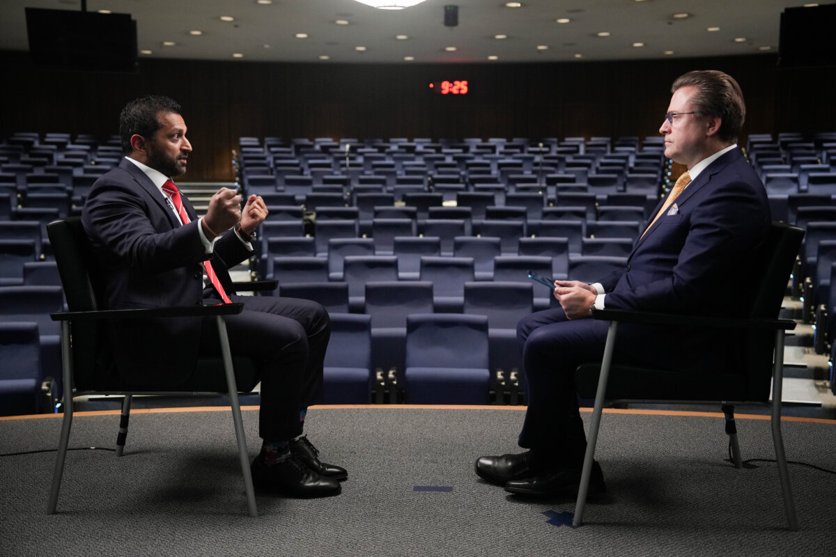 FBI Director Kash Patel and Jan Jekielek, Epoch Times senior editor and host of "American Thought Leaders," in Washington on Nov. 26, 2025. (Samira Bouaou/The Epoch Times)