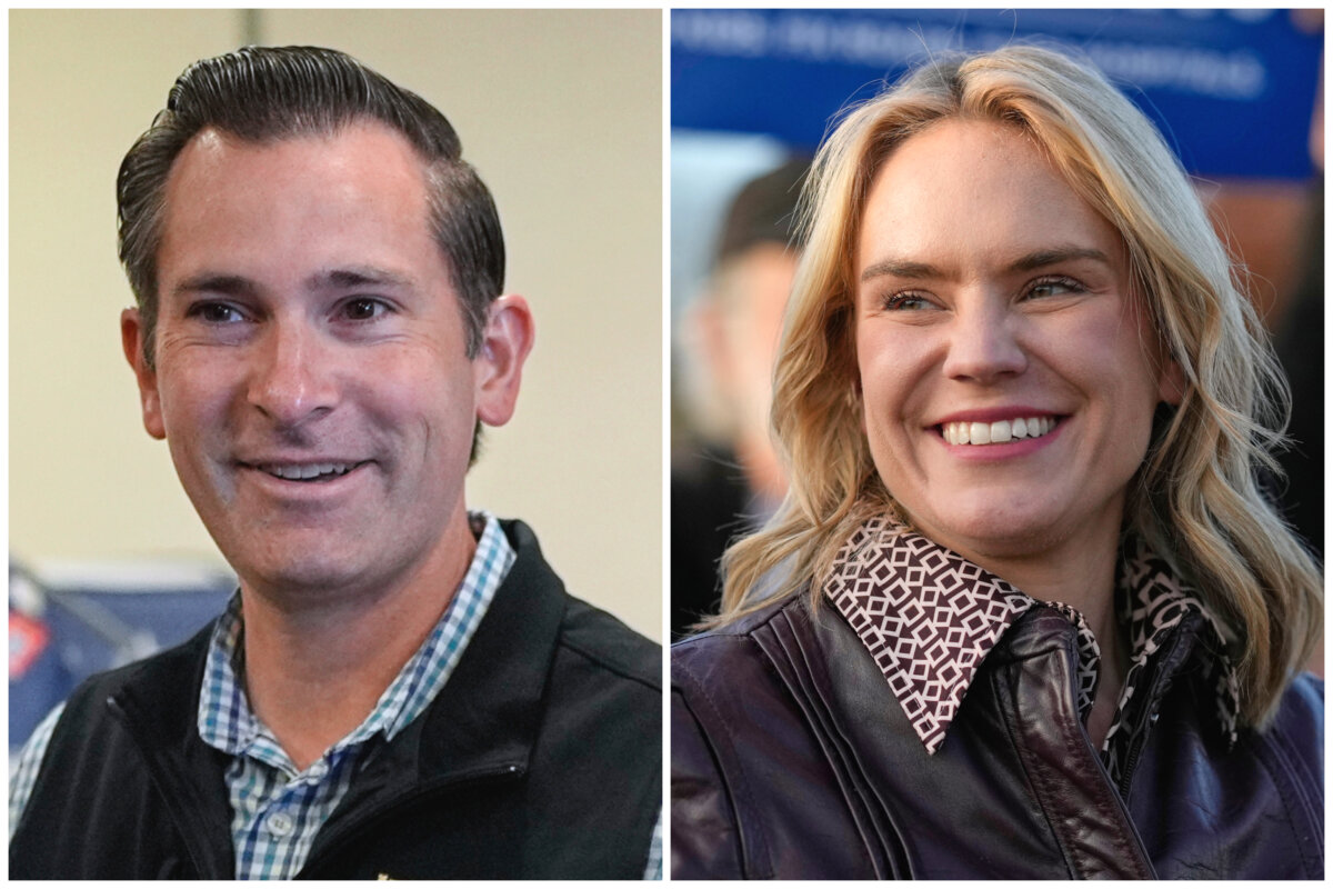 (Left) Republican congressional candidate Matt Van Epps casts his ballot at an early voting site in the special election for the seventh district, in Nashville, Tenn., on Nov. 12, 2025. (Right) Democratic congressional candidate State Rep. Aftyn Behn attends a campaign event during the special election for the seventh district, in Nashville, Tenn., on Nov. 13, 2025. (George Walker IV/AP Photo)