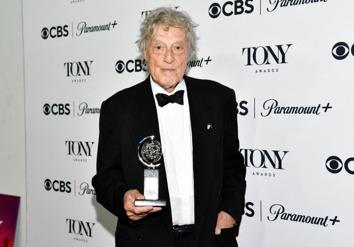 Tom Stoppard poses with the award for best play for "Leopoldstadt" in the press room at the 76th annual Tony Awards on Sunday, June 11, 2023, at the Radio Hotel in New York. (Evan Agostini/Invision/AP)