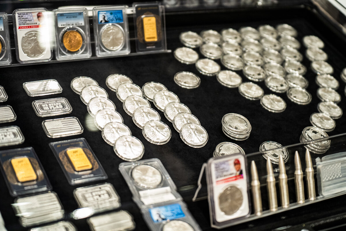 Coins displayed at FreedomFest 2024 in Las Vegas on July 11, 2024. (Terry Wang/The Epoch Times)