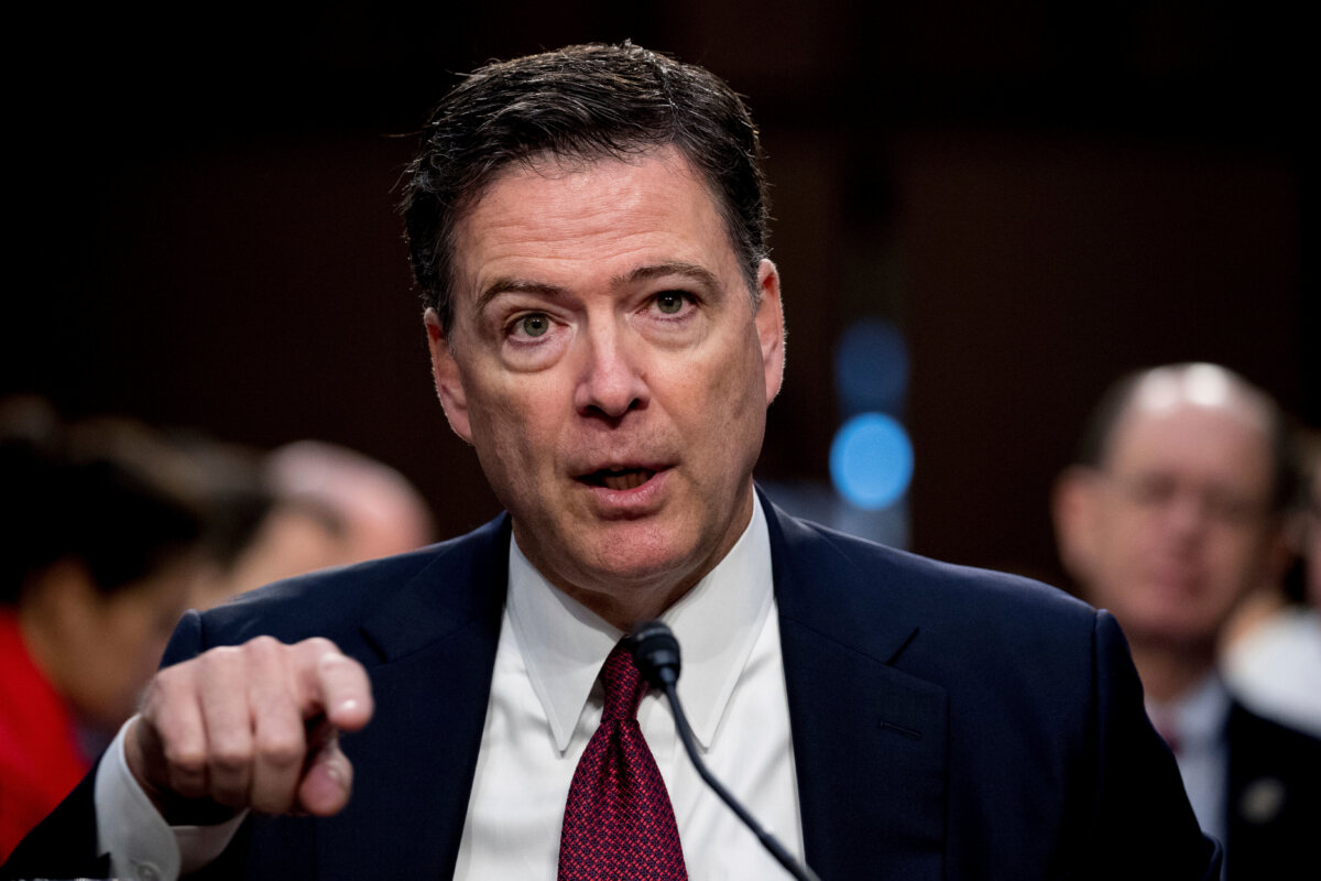 Former FBI director James Comey speaks during a Senate Intelligence Committee hearing on Capitol Hill, in Washington, June 8, 2017. (Andrew Harnik/AP Photo)