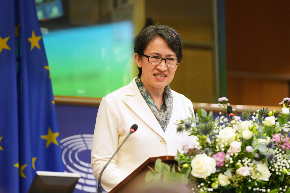 Taiwan's Vice President Hsiao Bi-Khim speaks during an event at the European Parliament in Brussels, on Nov. 7, 2025. (Virginia Mayo/AP Photo)