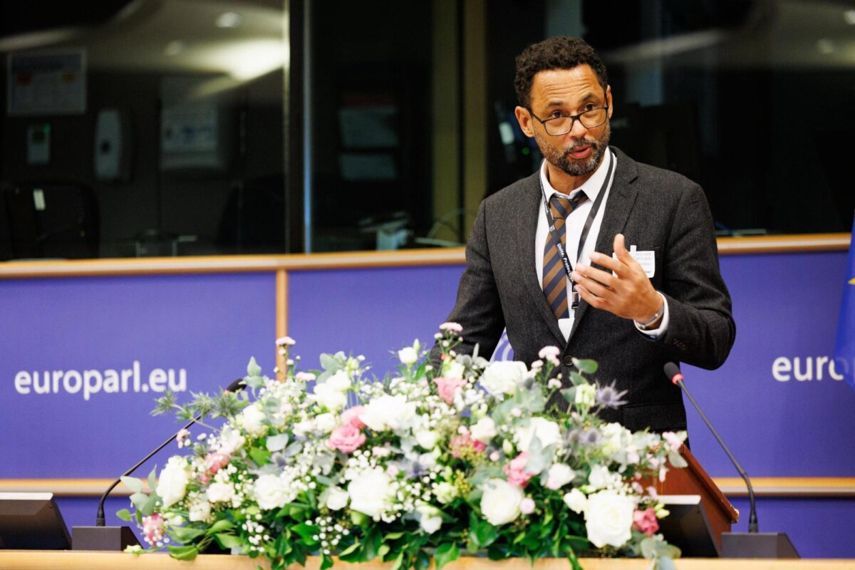 Wayne Jordash, president of Global Rights Compliance, speaks at the fifth annual summit of the Inter-Parliamentary Alliance on China in Brussels on Nov. 7, 2025. (Courtesy of Inter-Parliamentary Alliance on China)