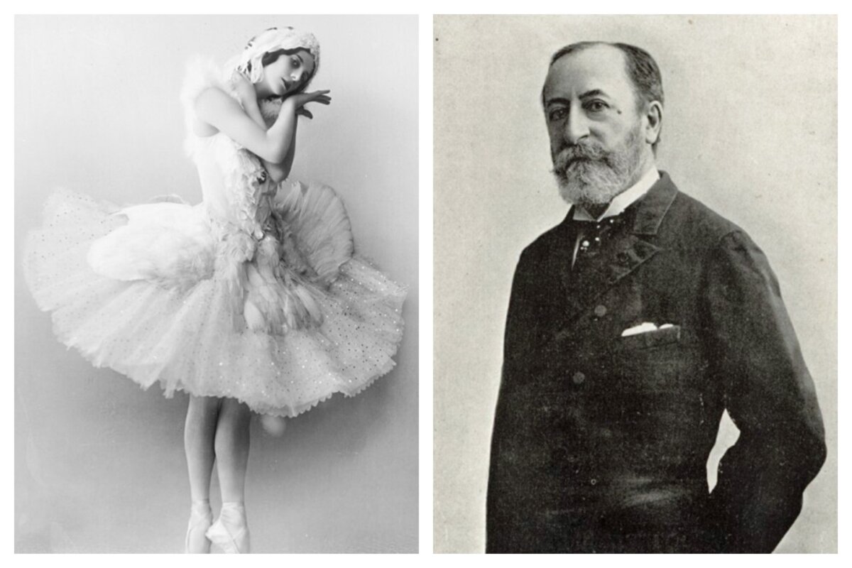 (Left) Anna Pavlova in Mikhail Fokine’s short ballet, “The Dying Swan.” (Right) The ballet was choreographed to Camille Saint-Saëns composition, the “Swan.” (Public Domain)