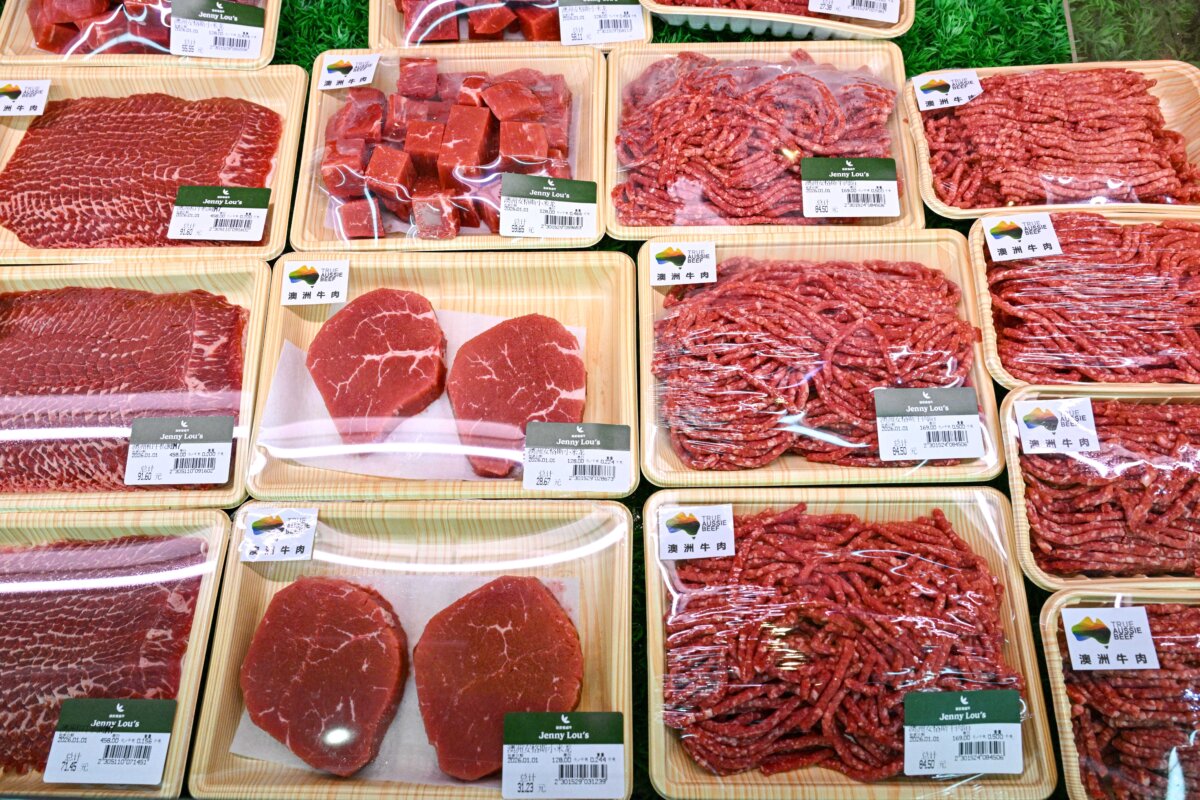 Imported beef from Australia is seen at a supermarket in Beijing on Jan. 1, 2026. (ADEK BERRY / AFP via Getty Images)