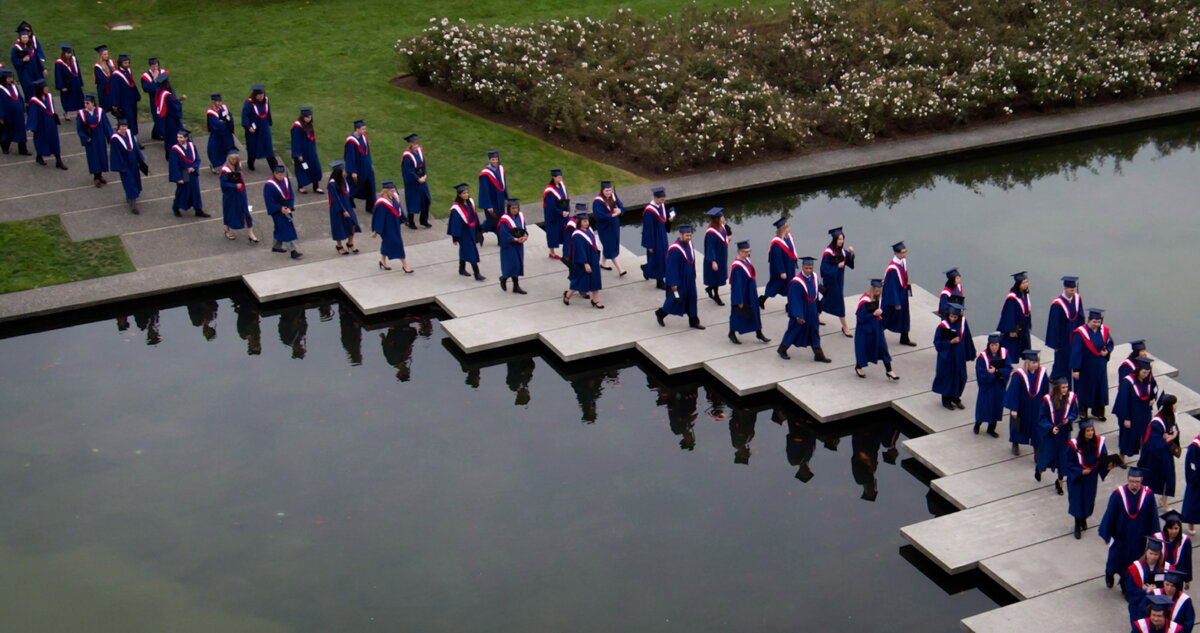 Simon Fraser University students walk in a procession during the fall convocation ceremony at the university in Burnaby, B.C., in a file photo. (The Canadian Press/Darryl Dyck)