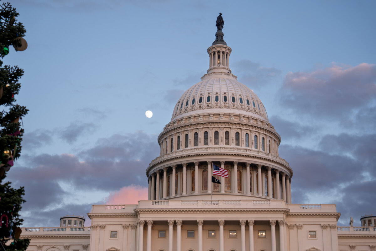 The U.S. Capitol at sunset in Washington on Dec. 2, 2025. (Madalina Kilroy/The Epoch Times)