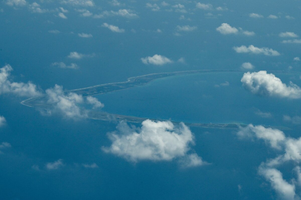 An aerial view shows Mischief Reef in the South China Sea on March 9, 2023. (Jam Sta Rosa/AFP via Getty Images)