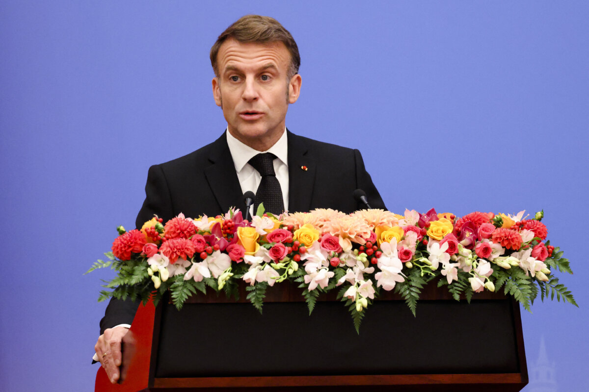 French President Emmanuel Macron delivers a speech during the seventh formal meeting of the China–France Business Council in Beijing on Dec. 4, 2025. (Ludovic Marin/Pool/ AFP via Getty Images)