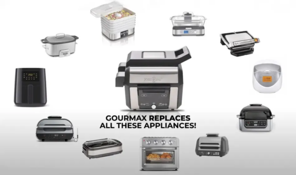 Gourmax Pro, the ultimate 11-in-1 multi-cooker, transforms into an indoor smokeless grill, air fryer, griddle, slow cooker, oven, steamer, dehydrator, panini press, toaster, pancake maker, and reheating station.
