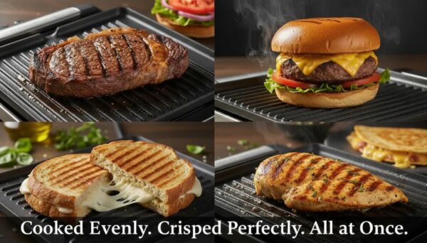 Gourmax Pro, the ultimate 11-in-1 multi-cooker, transforms into an indoor smokeless grill, air fryer, griddle, slow cooker, oven, steamer, dehydrator, panini press, toaster, pancake maker, and reheating station.
