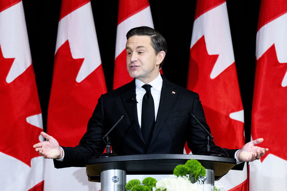 Leader of the Conservative Party Pierre Poilievre speaks during the Parliamentary Press Gallery Dinner in Ottawa on Nov. 29, 2025. (The Canadian Press/Spencer Colby)