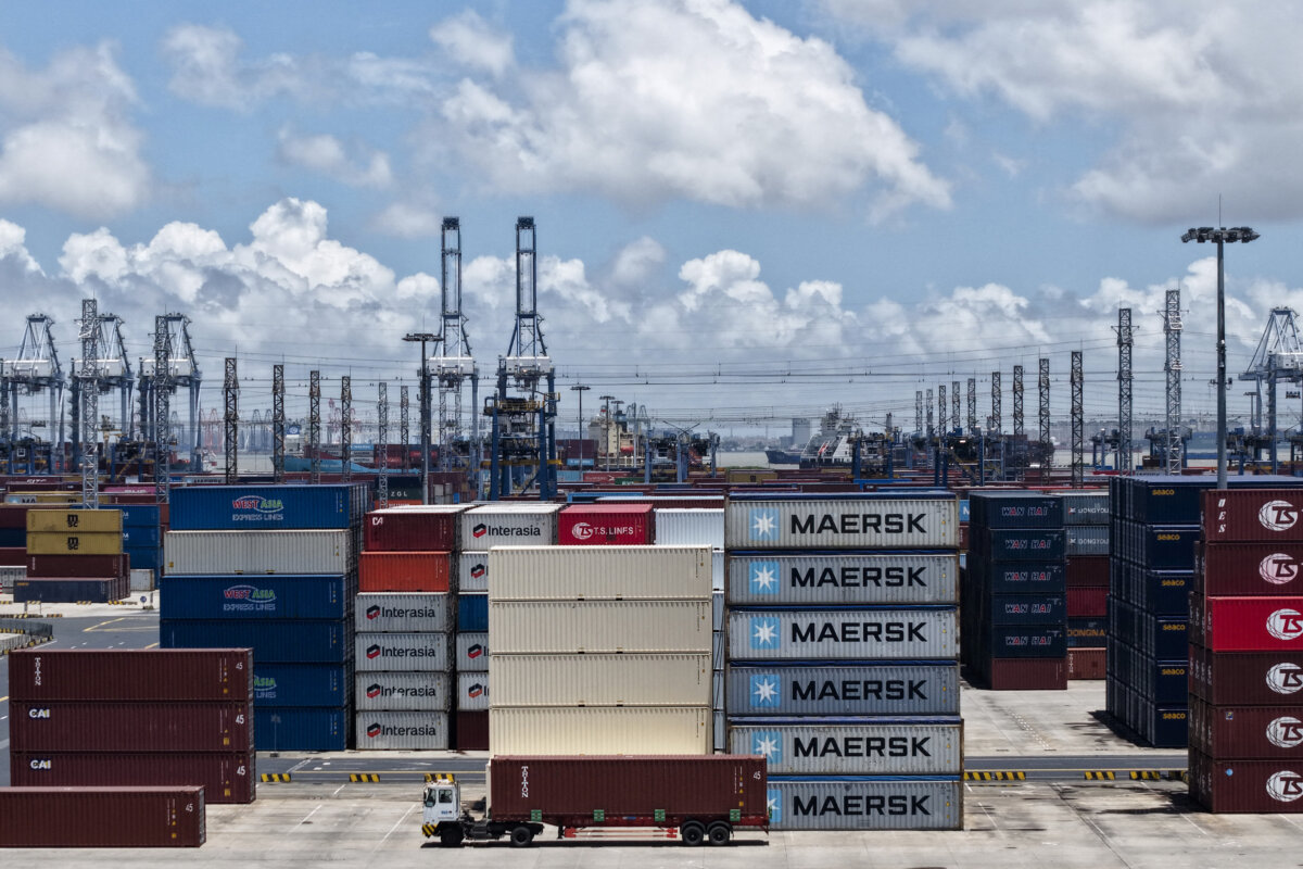 Containers are seen at the port in Shanghai on Sept. 8, 2025. (Photo by AFP) / China OUT (Photo by STR/AFP via Getty Images)