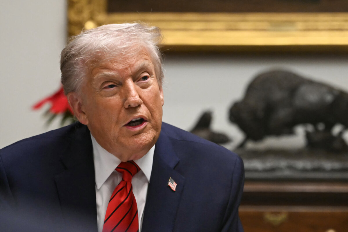 President Donald Trump speaks during a roundtable discussion in the Roosevelt Room of the White House on Dec. 10, 2025. (Andrew Caballero-Reynolds/AFP via Getty Images)