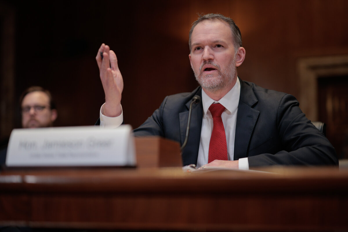 U.S. Trade Representative Jamieson Greer testifies before the Commerce, Justice, Science, and Related Agencies Subcommittee in the Dirksen Senate Office Building on Capitol Hill in Washington on Dec. 9, 2025. (Chip Somodevilla/Getty Images)