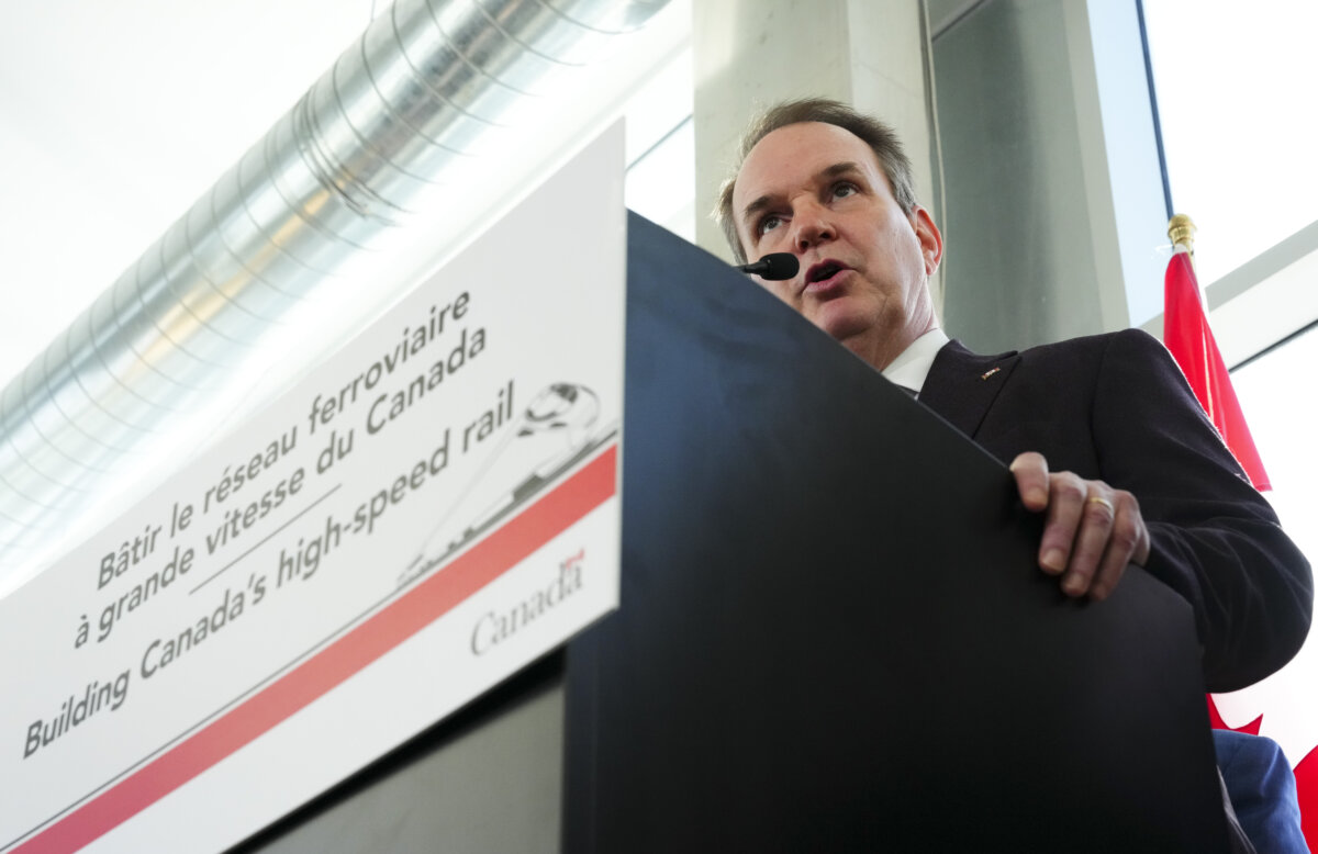 Minister of Transport and Leader of the Government in the House of Commons, Steven MacKinnon, makes an announcement about the next steps for high-speed rail during a press conference in Gatineau, Que., on Dec. 12, 2025. (The Canadian Press/Sean Kilpatrick)