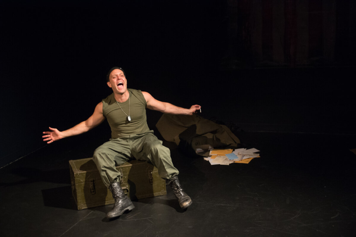 Douglas Taurel depicts many different people affected by war, in "The American Soldier." (Dinna Bush Photography)