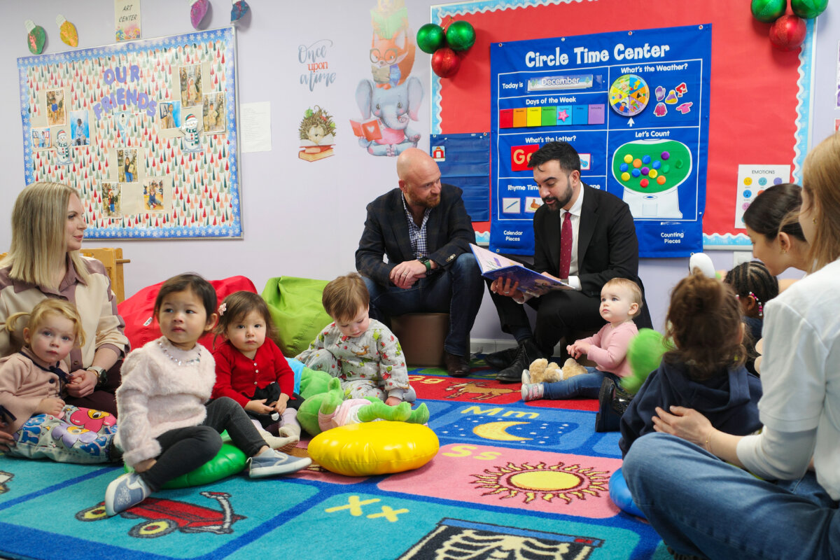 New York City Mayor-elect Zohran Mamdani reads a Christmas book to students at Little Scholars in New York City on Dec. 11, 2025. (Michael M. Santiago/Getty Images)
