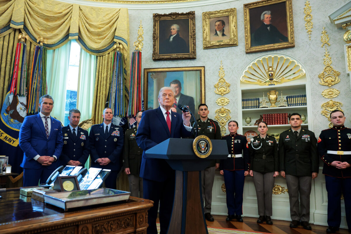 President Donald Trump speaks during a ceremony in the Oval Office on Dec. 15, 2025. (Anna Moneymaker/Getty Images)