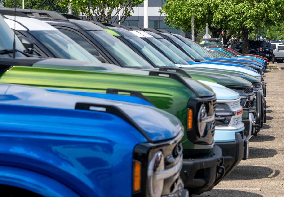A lot at a Ford dealership in Austin, Texas, on April 18, 2025. (Brandon Bell/Getty Images)