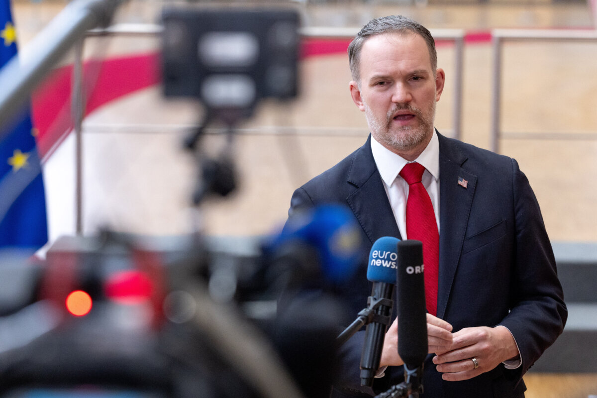 U.S. Trade Representative Jamieson Greer speaks during a joint media conference during the EU Trade Ministers meeting at the European Council building in Brussels on Nov. 24, 2025. (AP Photo/Omar Havana)