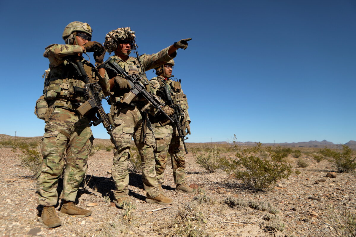 U.S. Army soldiers patrol the desert in search of illegal immigrants in Presidio, Texas, on Nov. 4, 2025. (Herika Martinez/AFP via Getty Images)