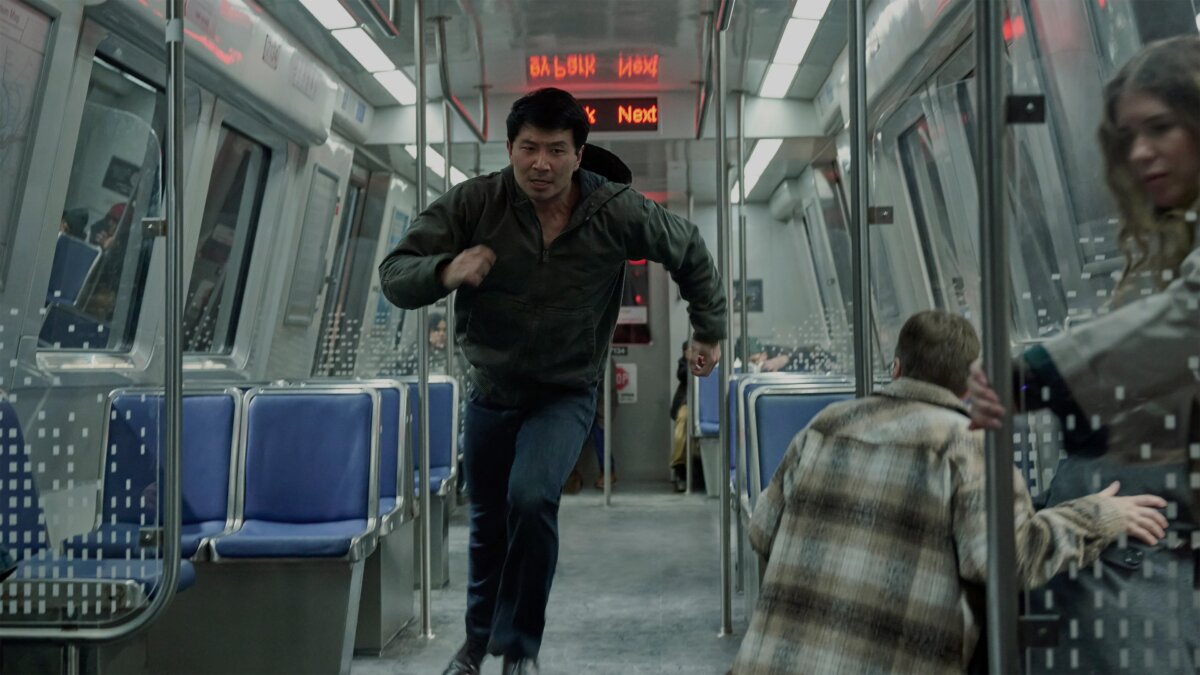 Alexander Hale (Simu Liu), in “The Copenhagen Test.” (Peacock)