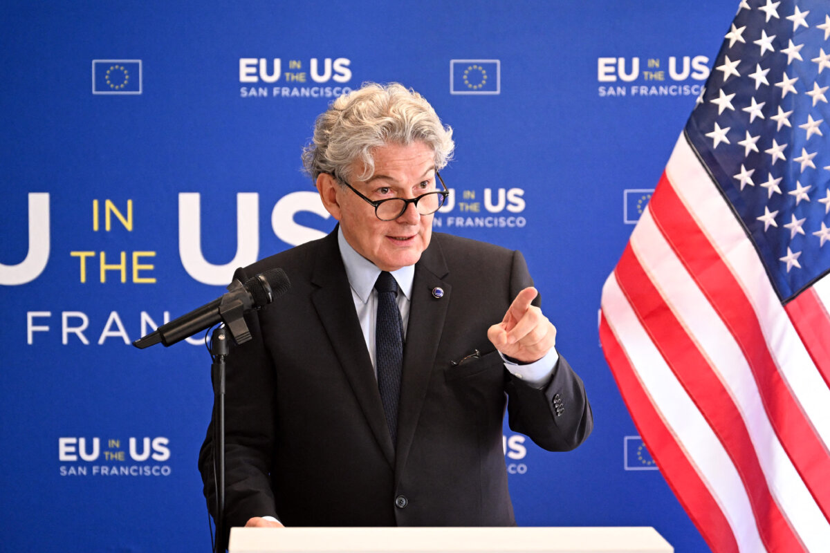 European Commissioner Thierry Breton speaks during a news conference at the European Union office in San Francisco on June 22, 2023. (Josh Edelson /AFP via Getty Images)