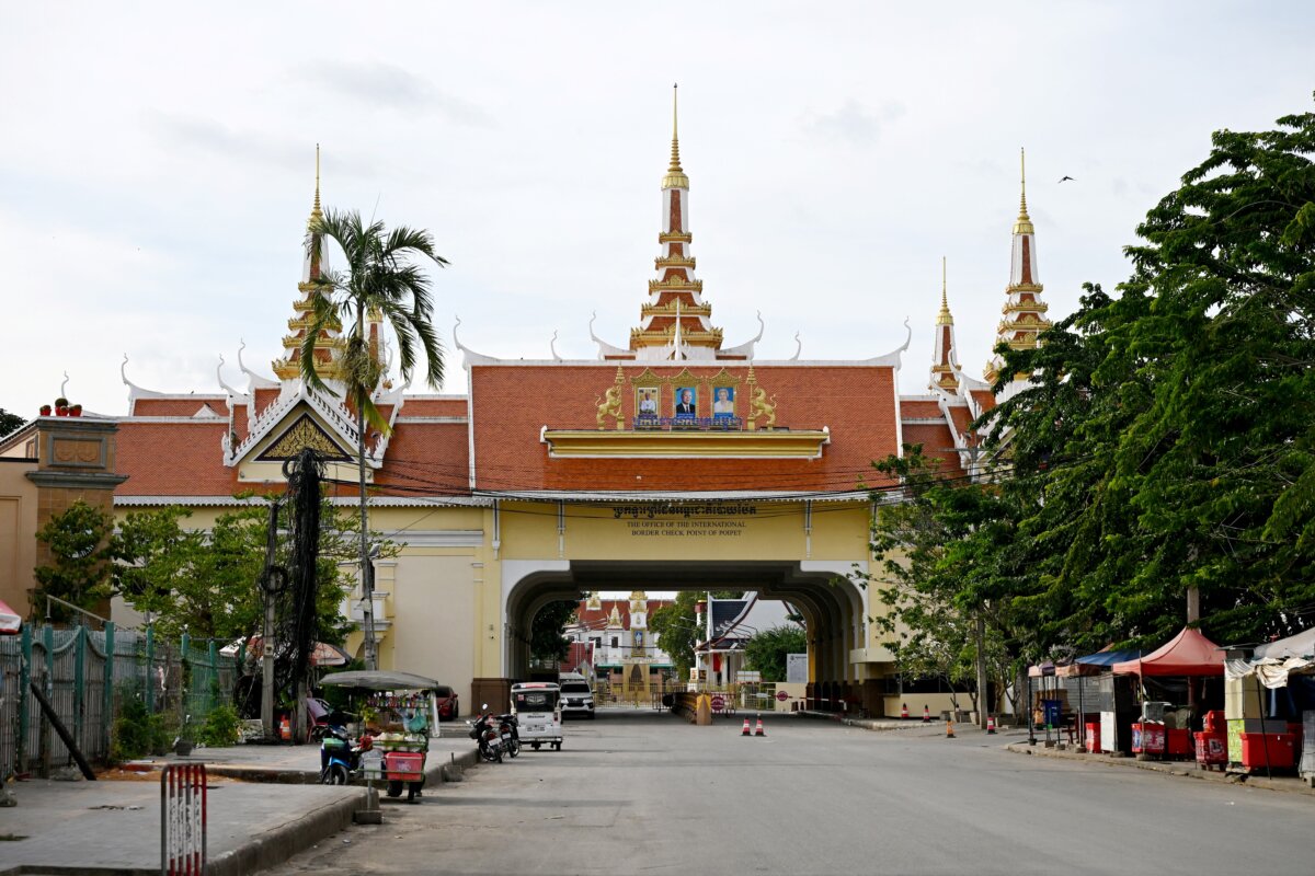 The Poipet International Border Checkpoint between Cambodia and Thailand in Poipet, Banteay Meanchey Province, Cambodia, on Dec. 12, 2025. (Tang Chhin Sothy/AFP via Getty Images)