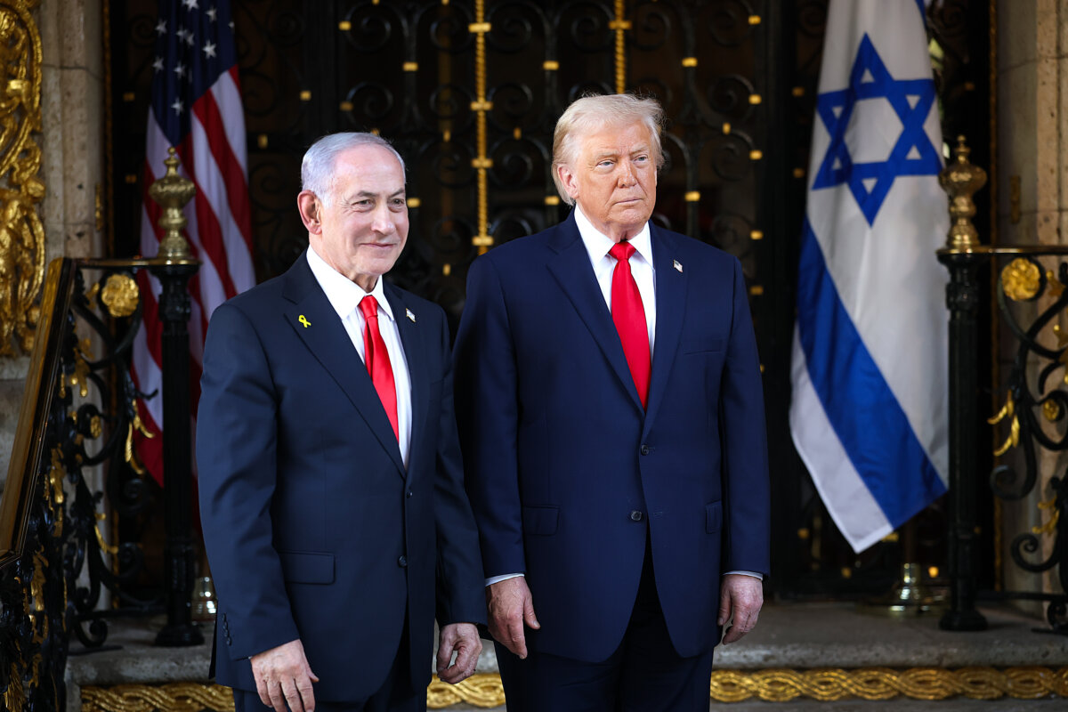 President Donald Trump welcomes Israeli Prime Minister Benjamin Netanyahu to his Mar-a-Lago club in Palm Beach, Fla., on Dec. 29, 2025. (Joe Raedle/Getty Images)