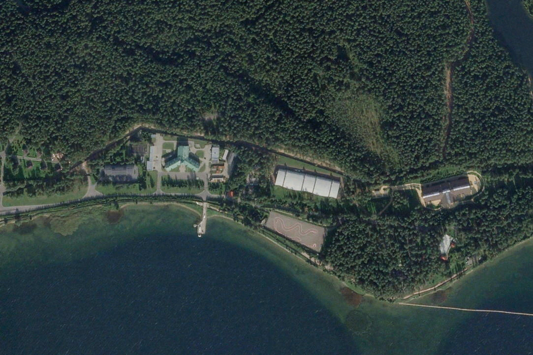 Satellite imagery of Russian President Vladimir Putin's residential complex in Roshchino, Russia, on Aug. 31, 2023. (2025 Planet Labs PBC/Handout via Reuters)