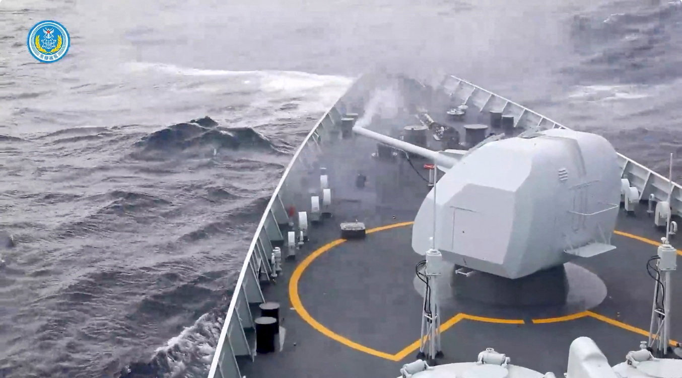 Screenshot from video released by Eastern Theatre Command of China's People's Liberation Army (PLA) on drills east of Taiwan