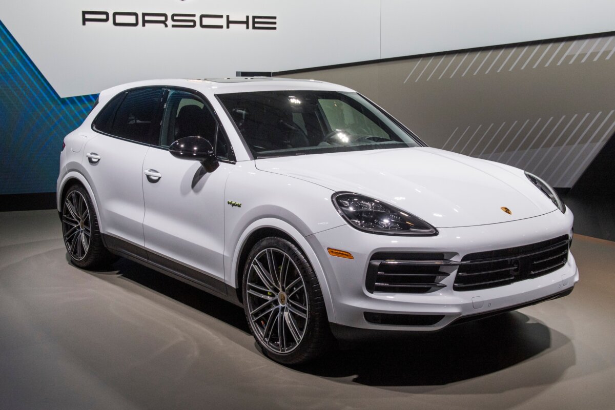 The 2020 Porsche Cayenne E-Hybrid SUV is on display at the 2019 Los Angeles Auto Show on Nov. 21, 2019. (Mark Ralston/AFP via Getty Images)