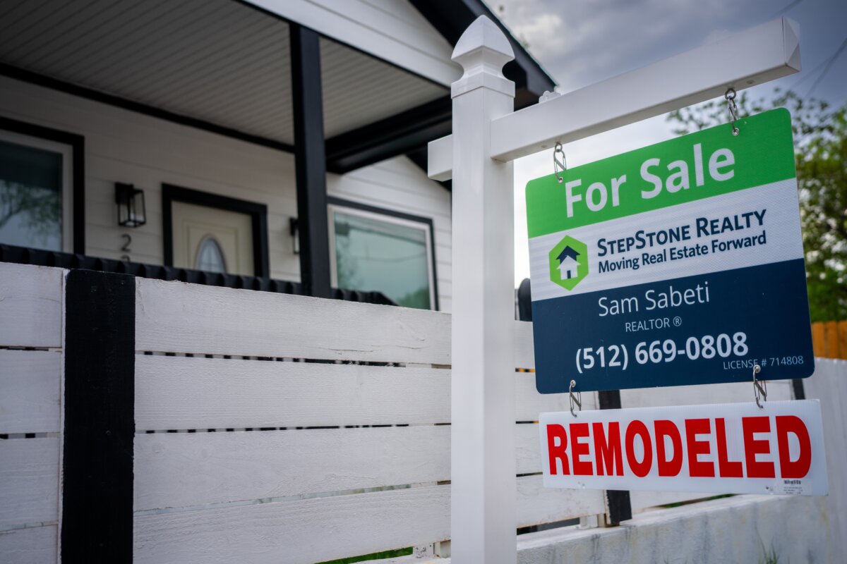 A for-sale sign in front of a home in Austin, Texas, on March 19, 2024. (Brandon Bell/Getty Images)