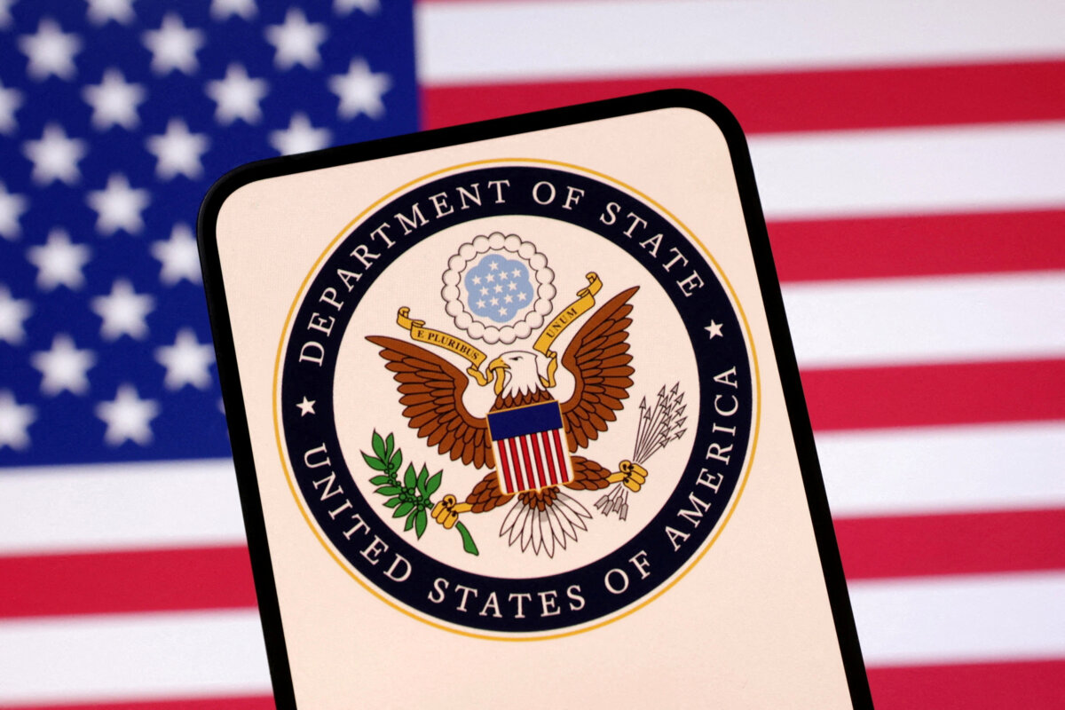 The Department of State logo and U.S. flag, in this illustration created on April 23, 2025. (Dado Ruvic/Reuters)