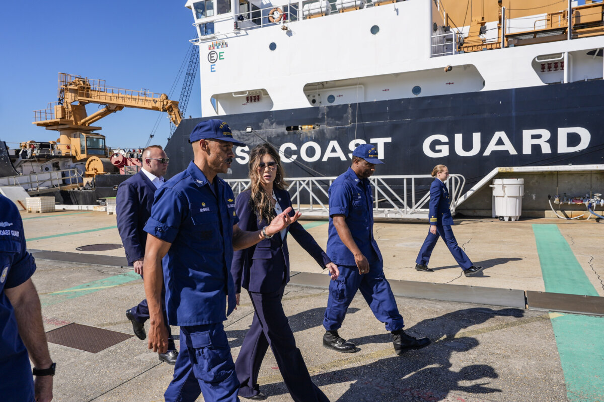 U.S. Homeland Security Secretary Kristi Noem participates in a tour at the U.S. Coast Guard Station Charleston, Friday, Nov. 7, 2025, in Charleston, S.C. (AP Photo/Alex Brandon, Pool)