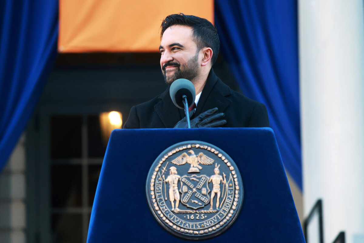 New York Mayor Zohran Mamdani speaks after he was ceremonially sworn in as New York City’s 112th mayor at City Hall by Sen. Bernie Sanders (I-Vt.) in New York City on Jan. 1, 2026. (Spencer Platt/Getty Images)