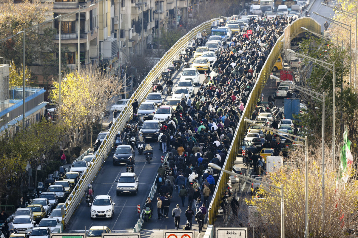 Protesters march in Tehran, Iran, on Dec. 29, 2025. (Fars News Agency via AP)