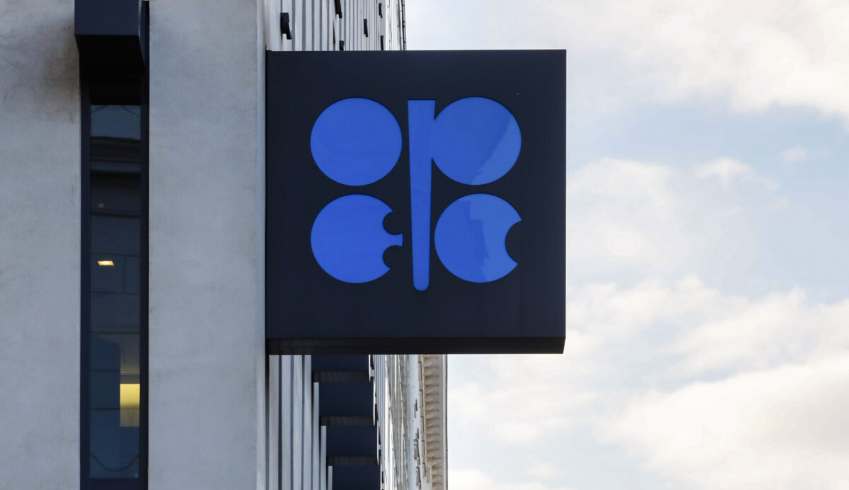 The logo of OPEC is seen outside of OPEC's headquarters in Vienna on March 3, 2022. (Lisa Leutner/AP Photo)