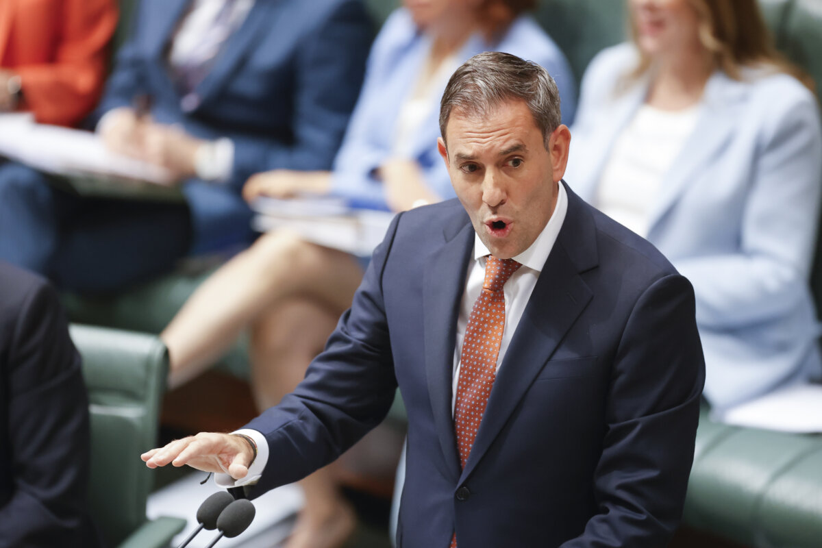 Treasurer Jim Chalmers speaks in Question Time at Parliament House in Canberra, Australia, on Nov. 5, 2025. (Hilary Wardhaugh/Getty Images)
