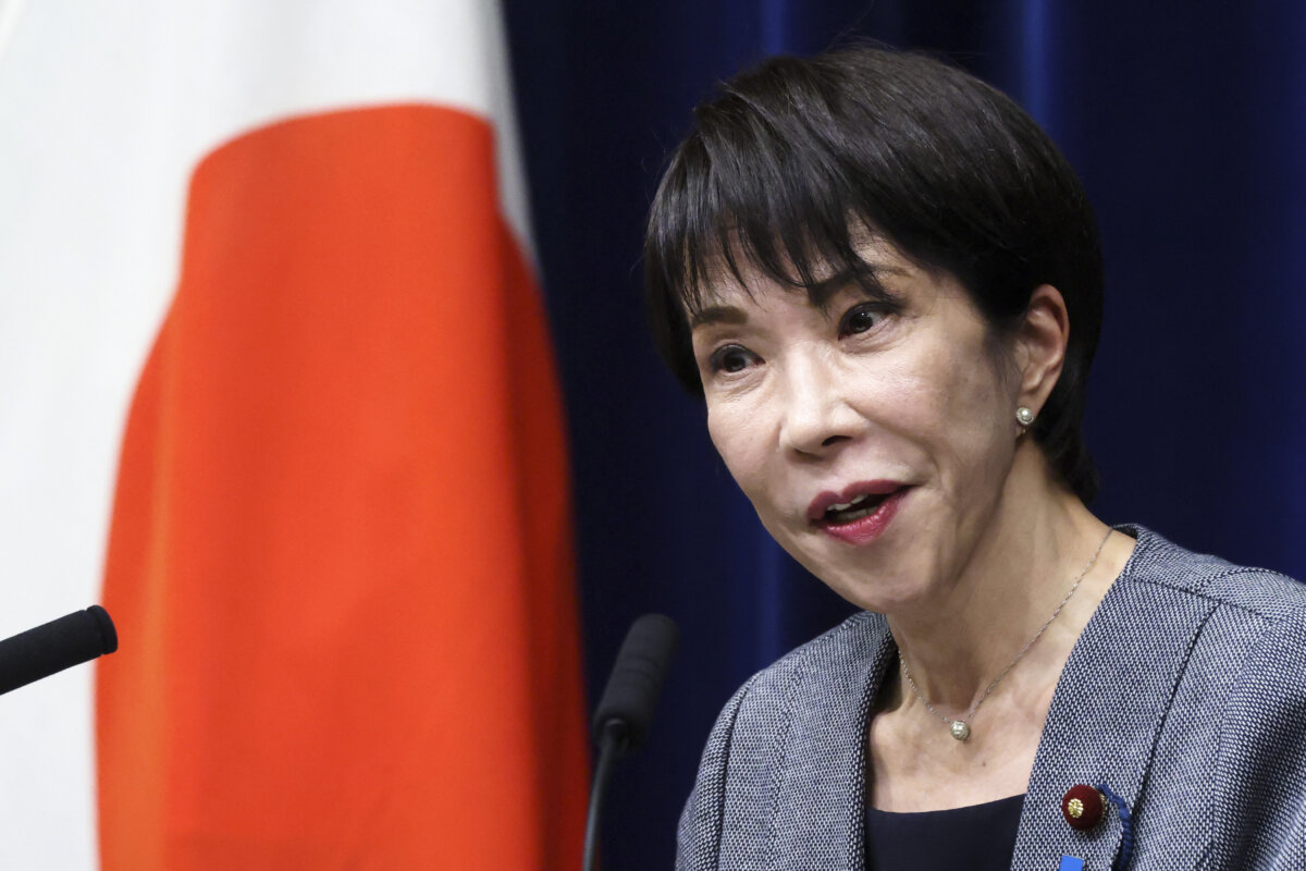 Japanese Prime Minister Sanae Takaichi speaks during a news conference at the prime minister's office in Tokyo on Dec. 17, 2025. (Kiyoshi Ota/Pool/AFP via Getty Images)
